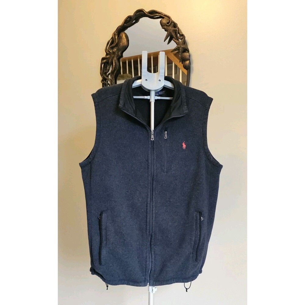 Polo Ralph Lauren $148 Brushed Fleece Zip Vest Heathered Navy Mens XL Red Pony
